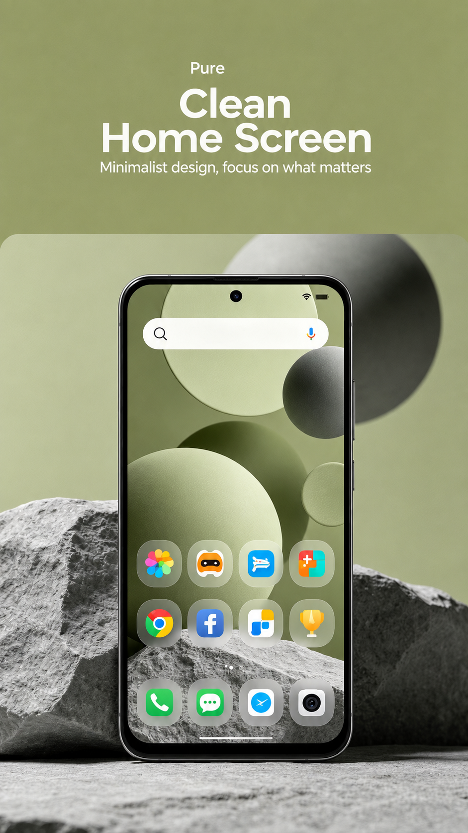 Clean Home Screen — Minimalist design, focus on what matters